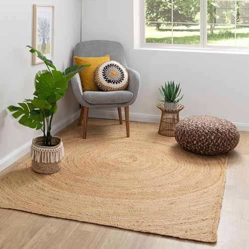 Steffensmeier Jute Teppich Goa | Rechteckig | Wohnzimmer, Flur, Eingangsbereich, Naturfaser, hangeflochten, Wirbel, Größe: 60x110 cm