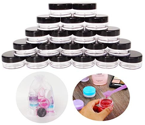 Wopanxye 20 Pack 5g Makeup Sample Jars, 5ml Empty Small Cosmetic Container, BPA Free, Plastic Round Pot Black Screw Cap Lid, Tiny 5 Gram Bottle for Makeup Eye-shadow Cream Bath Lotion Lip Gloss Balm