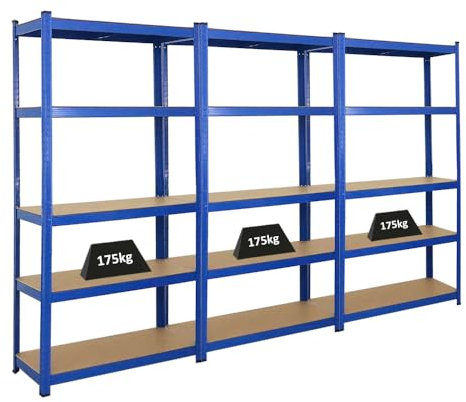 PROREGAL Mega Deal 3X Schwerlastregal Ragnar HxBxT 180x90x40cm mit Fachlast 175kg Blau Garagenregal Kellerregal Werkstattregal Lagerregal Steckregal