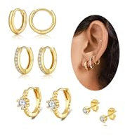 PRETOLE Ohrringe Gold Set Für Damen Vergoldete Ohrringe Mehrere Piercings Vergoldete Ohrringe Leichte Mini Creolen Gold Ohrringe Für Damen Zierliche Klobige CZ Goldohrringe 14K Gold Ohrringe