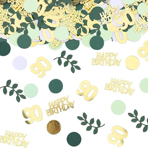 GoldRock Konfetti 90 Geburtstag Deko Groß 2,5-5,5cm,Deko 90 Geburtstag Mann Frau,Streudeko 90 Geburtstage Frau,Tischdeko 90. Geburtstage Deko Grün Gold,Deko zum 90 Geburtstags,90 Geburtstags Mann Deko