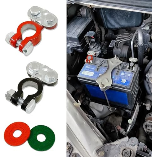 PACLVIO 2PCS Battery Terminal Connectors, Cables Terminal Connectors Kit, Top Post Battery Cable Terminal Clamp Set with Anti-Corrosion Pad, Car Accessories Battery Terminal Protector Fits Cars