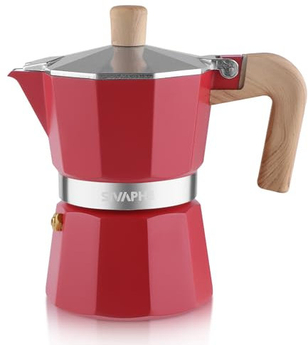 Sivaphe Espresso Kaffeemaschine 3Tassen/150ml Aluminium Moka Kanne,Coffee Maker Moka Pot für Herdplatte, Gas & Elektroherd geeignet, hitzebeständiger Griff,Rot