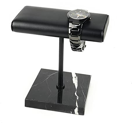 Tyvotrend Uhrenständer, Armbandständer Display, T-Bar Armbandhalter Schmuck Organizer, Uhrenhalter Organizer mit Schwarzer Marmorsockel, Uhrenaufbewahrung für Männer, Schwarz