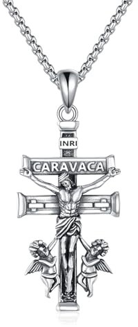 POPLYKE Caravaca Kreuz Halskette für Männer Sterling Silber Caravaca Kreuz Halskette religiöser Anhänger