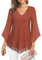 Gemulate Blouses for Women UK Elegant Women Tops Evening Tops for Women UK Elegant Plus Size Ladies Three Quarter Sleeve Chiffon Tops Loose Ladies Blouses V Neck T Shirt - Caramel Stripes, L