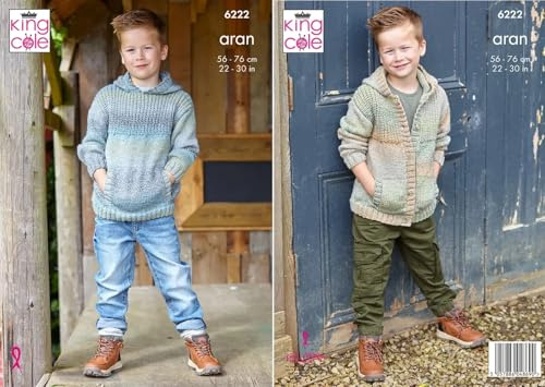 King Cole Aran Knitting Pattern - 6222 Children's Hooded Sweater & Cardigan