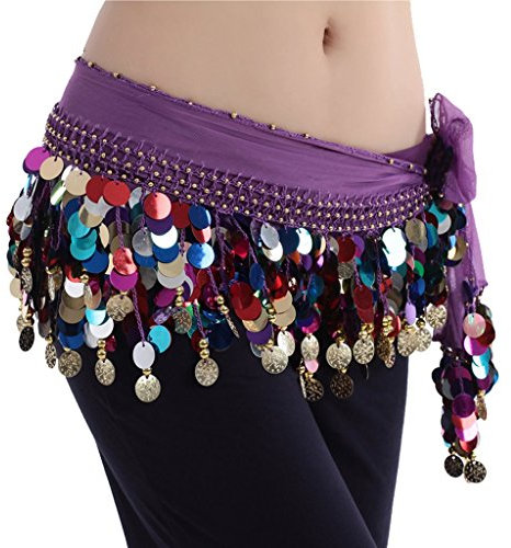 XINCXIN Gonna di danza del ventre, sciarpa di danza del ventre da donna, cintura, gonna, colori misti, perline viola
