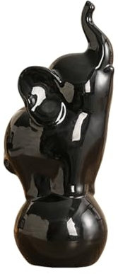 Pevfeciy Elefanten Figuren Sammlerstücke niedliche Elefantenfigur aus Keramik Geschenke für Frauen Dekofigur Tischdeko für Küche Bad Wohn- und Schlafzimmer,Schwarz,B