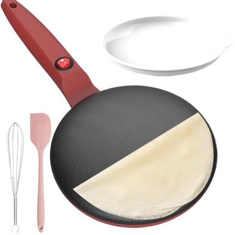 Bomefoi Crepe elettrico Crêpes, frittelle elettrico | Spatola per la colazione, macinatore istantaneo da 7,8 pollici, piastra grill, crepe maker, padella elettrica Crepes, controllo automatico della