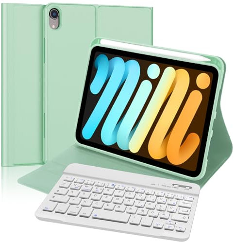FOGARI Tastatur für iPad mini 7 (A17 pro) 2024/Mini 6 2021 8.3 Zoll, QWERTZ Deutsches Tastatur Magnetische Kabelloser Bluetooth Abnehmbar für iPad 6a/7a Generazione 8.3 Zoll, Hellgrün