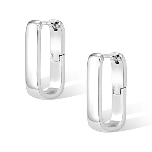 Silber 925 Ohrringe Damen, Kleine Eckig Creolen Klobige Ohrringe Hypoallergen Kleine Dicke Ohrring Breite Huggie Creolen Ohrring fur Damen Mädchen