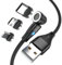 Knocery Cable de Carga Magnético 2M, Cargador Magnetico 3 en 1 USB C, Micro USB, iProducts, Cable Carga Rápida y Transferencia de Datos Diseño Giratorio 360° y 180°
