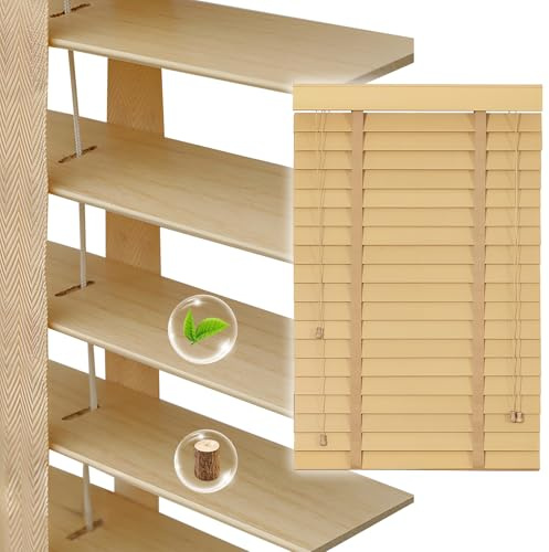 JFOZDM Maßanfertigung Holzjalousie 50mm, Jalousien Fenster Innen, Holzjalousie Innen, Sonnenschutz and Sichtschutz, Jalousien für Schlafzimmer, Terrasse, Büro, Einfache Montage, Mehrere Farben