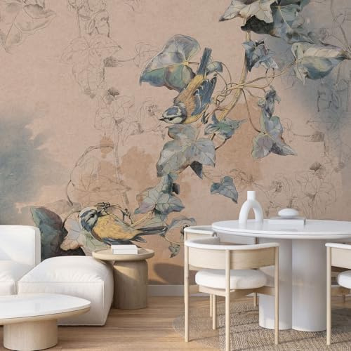 Lumalea - Papier peint panoramique Fleurs Oiseaux - Largeur 390 cm x Hauteur 234 cm