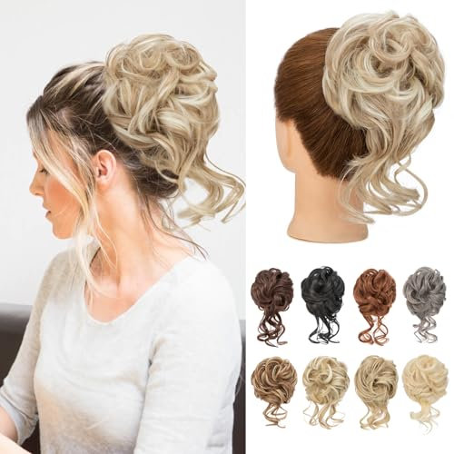 Benehair Dutt Haarteil mit Klammer Natürlich Messy Bun Haarteile für Dünnes Haar Synthetik Haar Scrunchies Haardutt Haarteile für Frauen Mädchen(Hellbraun mit Hellblond, 75g)