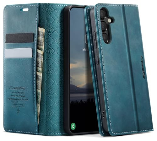 KZB Handyhülle für Samsung Galaxy A54 5G Hülle Premium Leder mit RFID Schutzhülle Klapphülle Magnet Kartenfach Standfunktion Klappbar Flip Case Tasche für Galaxy A54 5G - Blaugrün