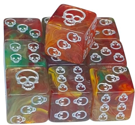 STBQHG Sechsseitige Acryl-Würfel, Totenkopf-Muster, Tischspielwürfel, runde Ecken, Rollenspiele, Brettspiel-Zubehör, 10 Stück
