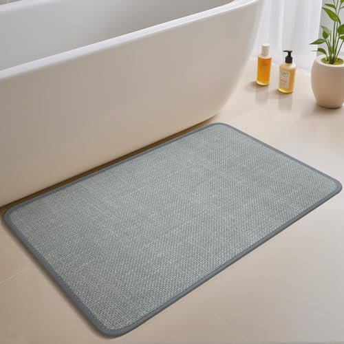 Bath Mats Rubber Backing Non Slip Bathroom Rugs Water Absorbent Bath Mat, Ultra Thin Low Pile Bath Rugs Fits Under Door, Machine Washable Home Decor Accessories (Grey, 43 x 80 cm)