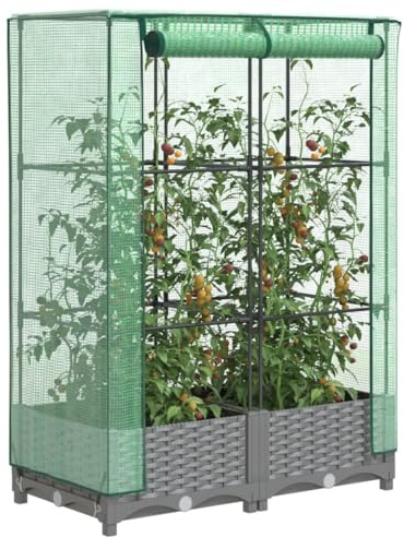 Qnhdfrt Hochbeet mit Gewächshaus-Aufsatz Rattan-Optik 80x40x123 cm für Balkon Garten Terrasse – Stabiler Rahmen mit Rankgitter und Wasserdichter Abdeckung