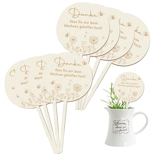 8 Stücke Holz Blumenstecker, Danke Dass Du Mir Beim Wachsen Geholfen Hast | Holzkarte Holzstecker Blumentopf Holzschild für Kita Abschiedsgeschenk Erzieherin Erzieher Danke Geschenk
