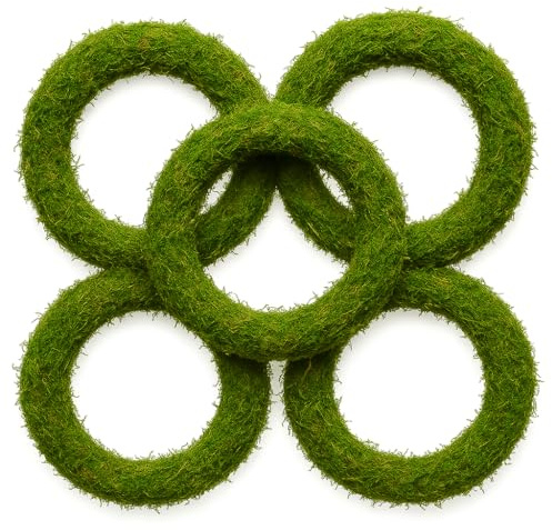 Pack of 5 Padded Moss Wreath Rings - Natural Green Bases for Crafting, Floristry & Christmas Decorations - Ideal for DIY Floral Arrangements, Table Centres & Door Wreaths (10 25cm)
