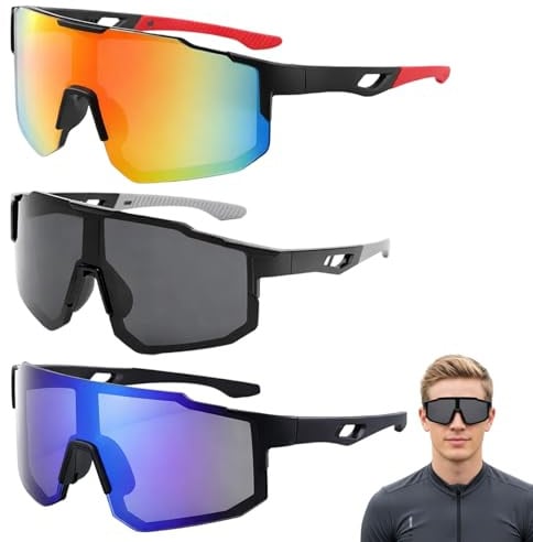 GYTFOG 3 Pcs Cycling Glasses, Running Glasses, Protection Sports Glass | Polarized Cycling Sunglass for Men Women, Cycling Glasses Mens for Bicycle Motorbike Driving Fishing