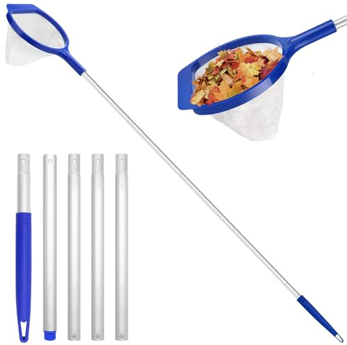 GMMG Retino Piscina Pulizia Foglie 150 cm Retina Raccogli Foglie Stabile | Rete a Maglia Fine Dello Skimmer con Asta Telescopica per per Laghetto Piscina Fontana