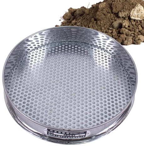 Tamiseur de terre pour jardinage, plateau de tamisage de 20 cm de diamètre, avec trous ronds de 7,5 mm, acier inoxydable, pour sol, farine, four, jardinage, usage commercial, etc