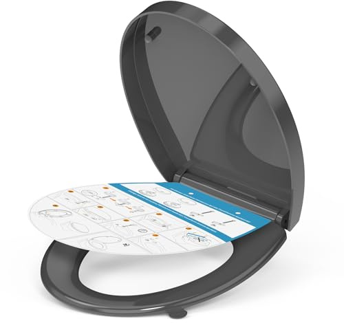 YEAUPE PRO Toilet Seat Soft Close - Universal White Oval Quick Release Plastic Toulet Seat with Adjustable Fixing for Easy Cleaning, Heavy Duty Standard Bathroom WC Pan &Bowl Loo Cover 45x 37cm,Grey