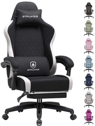 GTPLAYER Fabric Gaming Chair with Footrest, Ergonomic Computer Desk Chair with Pocket Spring Cushion Home Office High Back Support Lumbar Support Heavy Duty Wide