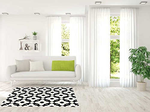 Kinderteppich Blumen weiß und schwarz PVC verschiedene Maßnahmen | Teppichboden Erwachsene PVC | Boden vinilico für Erwachsene 95 x 120 cm