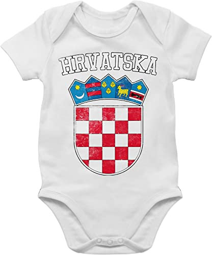 Shirtracer Baby Body Junge Mädchen - 2026 Fussball WM Fanartikel - Kroatien Wappen Hrvatska Krotatisch - 3/6 Monate - Weiß - kroatische produkte strampler europameisterschaft croatia babybody em 2024