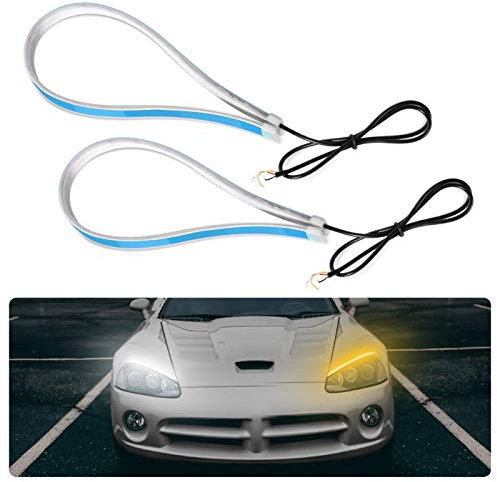 luces led coche-Luces de circulación diurna, 2Pcs 60cm Ultra Thin Car Soft Tube LED Strip Luz de circulación diurna Lámpara de señalización direccional Apto para cualquier automóvil de 12V