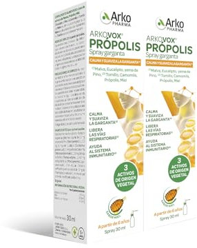 Arkopharma Arkovox Própolis Spray 30ML Pack x 2, Cuidado de Garganta, Faringe y Cuerdas vocales, Calma y Suaviza la Garganta, Con extractos de plantas, Sin gluten