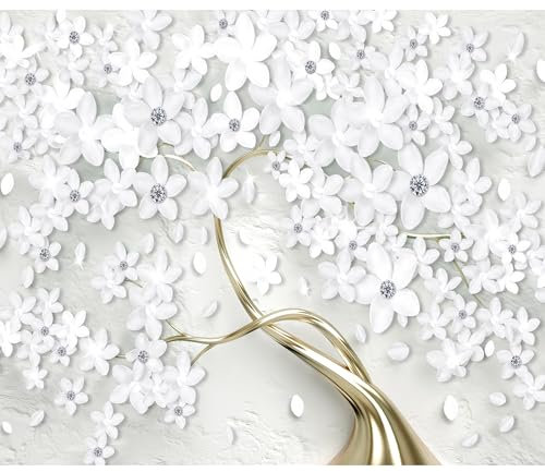 decomonkey Fototapete Blumen Baum 400x280 cm Tapete Fototapeten Vlies Tapeten Vliestapete Wandtapete xyz Wand Wandbild Schlafzimmer Wohnzimmer Blüten Beton Modern Ornament Abstrakt 3D Effekt