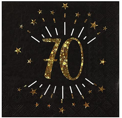 Miss Lovely Geburtstags-Servietten 70 zum 70. Geburtstag in schwarz & metallic-Gold mit Sternen Party Geburtstags-Deko Geburtstags-Feier Tisch-Dekoration runder Geburtstag Mann & Frau 20 Servietten