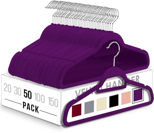 Utopia Home Antiscivolo Grucce in Velluto [50 pezzi] – Appendiabiti Appendini per cappotti Abiti con fermacravatta - Sobusti per Giacche e Felpe con Cappuccio (Viola)