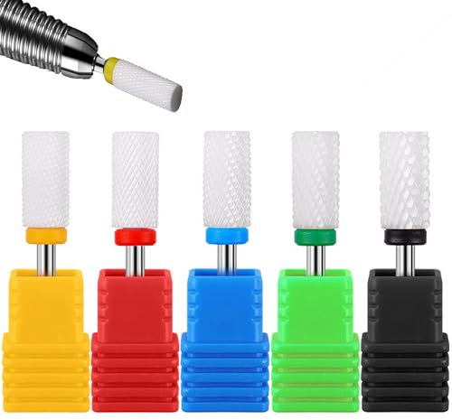 YUEMING 5 Pcs Broca Manicura, 3/32 pulgadas Taladro de Uñas Set Brocas de Cerámica para Uñas Juego de Manicura Eléctrica Manicura Pedicura Uso en El Salón de Casa(B)