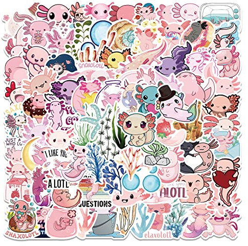 Süß Axolotl Sticker Set 100 Stücke, Niedliche Aufkleber für Kinder Axolotl-Fans, für Laptop Koffer Helm Notizbuch Schüler Belohnung