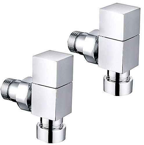 NRG Manual Valves Angled Square Head Chrome Towel Rail Designer Radiator Valves One Pair