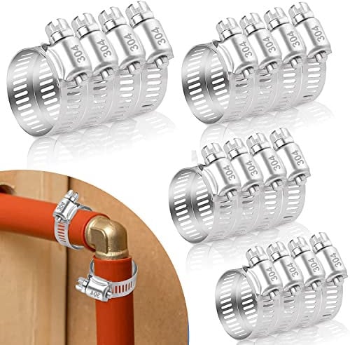 16 Pcs Hose Clips, Stainless Steel Duct Clamps, Adjustable Hose Clamp, Pipe Clamp Set, 4 Sizes Pipe Clips for Securing Hose Connections (8-12/13-19/16-25/19-29)