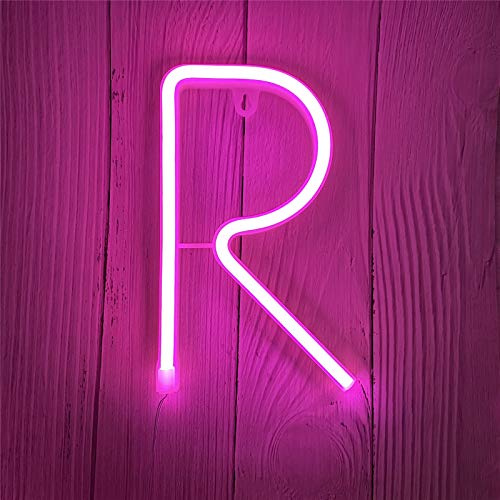 DWOOKE LED Letter Lights Pink Neon Letters,Light up Letters Neon Signs Battery or USB Operated Lighted Letters Neon Wall Lights Alphabet Decor for Birthday Party Wedding Christmas (Pink R)