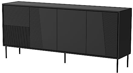 Homlando Kommode ABUDABI 200 cm Sideboard mit 4 Türen - Highboard - Moderner Kommode für das Schlafzimmer oder Wohnzimmer (Schwarz Matt)