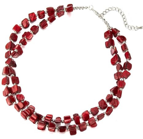 Bulinlin Boho Bunte Perlenkette Damen Muschelkette Strand Sommer Verstellbar Bohemian Choker Halsketten FüR Frauen Und MäDchen(Dark red)