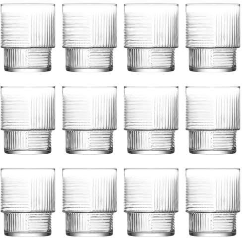 LAV 12x 325ml Helen Stacking Whisky Glasses - Cut Glass Whiskey Rum Vodka Gin Scotch Ice Old Fashioned Cocktail Drinking Tumbler Gift Set
