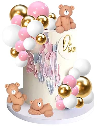 Rosa Tortendeko Set, Diy Tortendekoration, 53 Stück Geburtstagstorte Dekoration, Bär Tortendekoration, Mini-Ballons Tortenaufleger Für Hochzeit Party Babyparty Geburtstag Torte Dekorieren