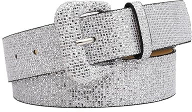 CCAIPU Damen Gürtel - 106X3.5CM, Strassbesatz & Verstellbare Schnalle (Helles Silber-B)