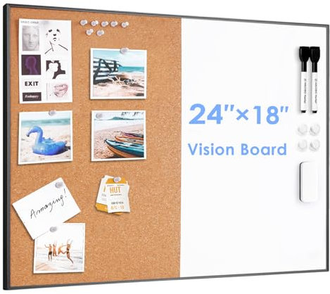 ARCOBIS Korktafel, Whiteboard-Kombination, 60 x 45 cm, Pinnwand mit Schwarzen Rahmen, Magnetische, Trocken Abwischbare Tafel und Korktafel für die Wand, Sichttafel für Zuhause, Büro, Schule