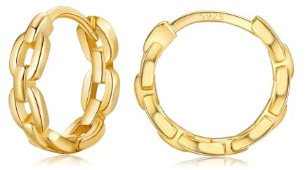 Silver Hoop Earrings for Women - Sterling Silver Chain Link Hoop Earrings, Trendy Small Twisted Huggie Hoop Earrings Jewellery Gifts